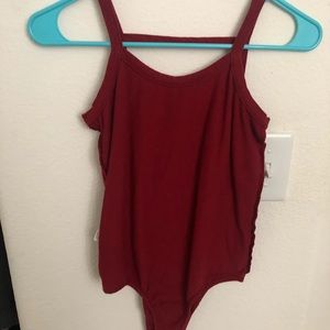 Red open back body suit